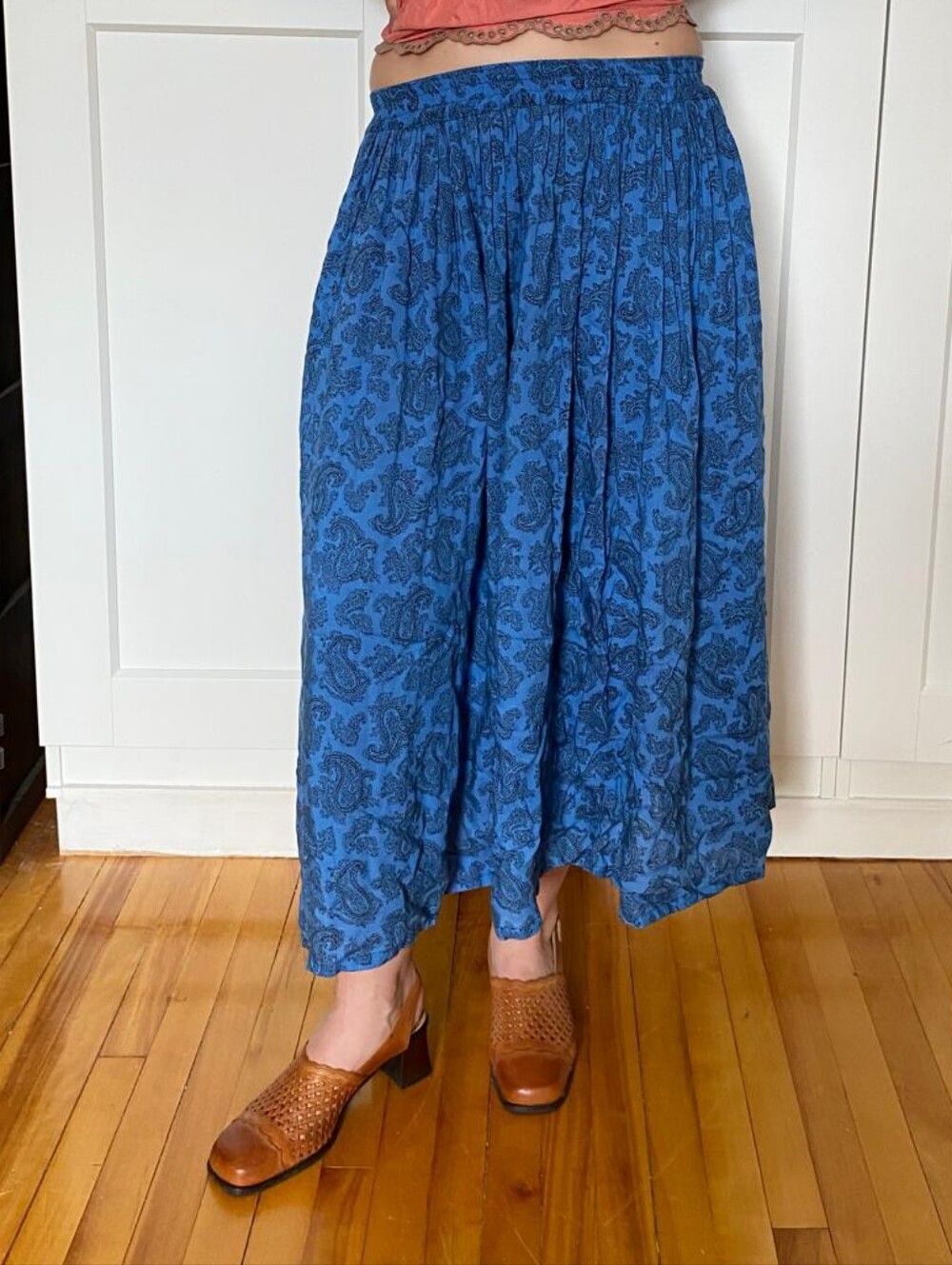 Vintage Boho Blue Paisley Maxi Skirt